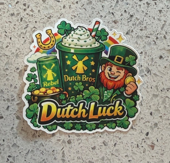 Get lucky with the "Dutch Luck" sticker. Dutch Bros sticker Gloss Finish