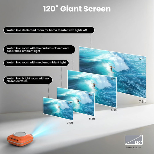 Mini Projector with Two -Way Bluetooth, Portable for Home Orange