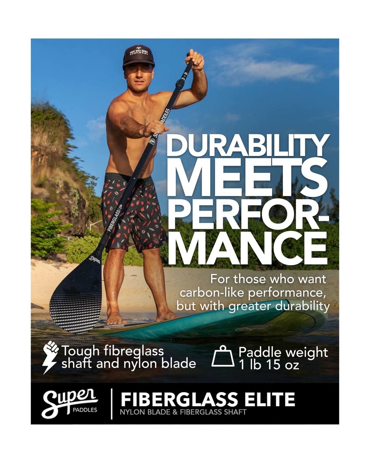 SUP Paddle - Carbon Fiber & Fiberglass Paddles - 3 Piece Adjustable Paddle Bo...