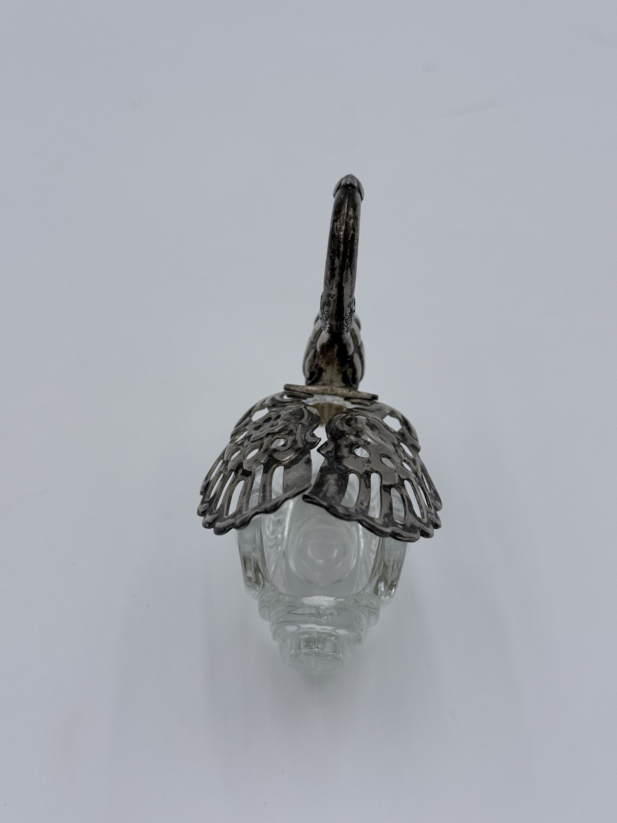 Vintage Sterling Silver And Glass Swan Salt Cellar Trinket Dish