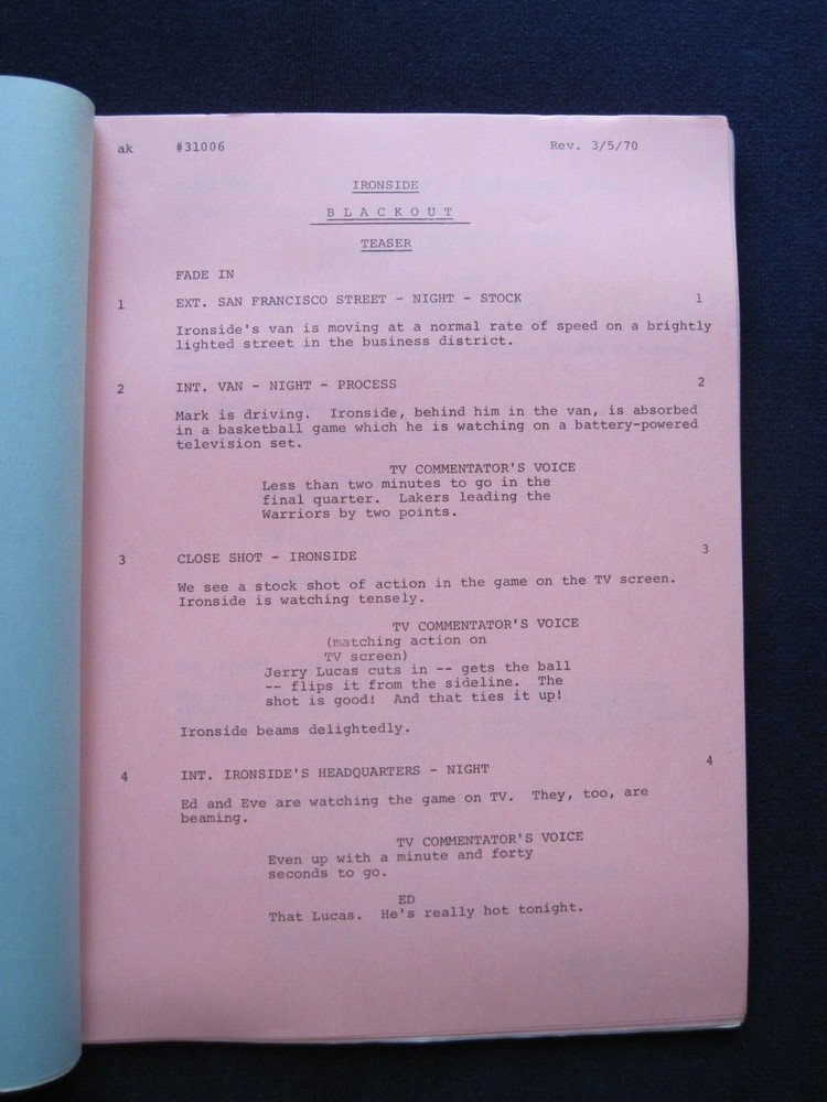 ORIGINAL TV Script IRONSIDE 'BLACKOUT' Actor JAMES MCEACHIN'S Copy