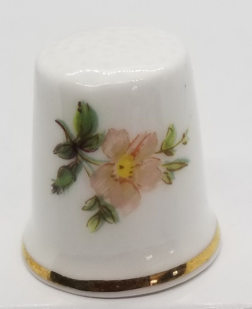 THIMBLE Bone China England Double-Sided Flowers Vintage