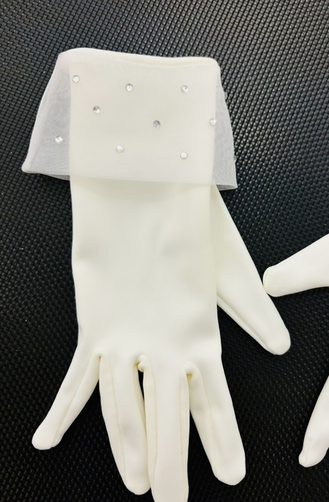 Girls Gloves Diamond White Rhinestone Detail First Communion