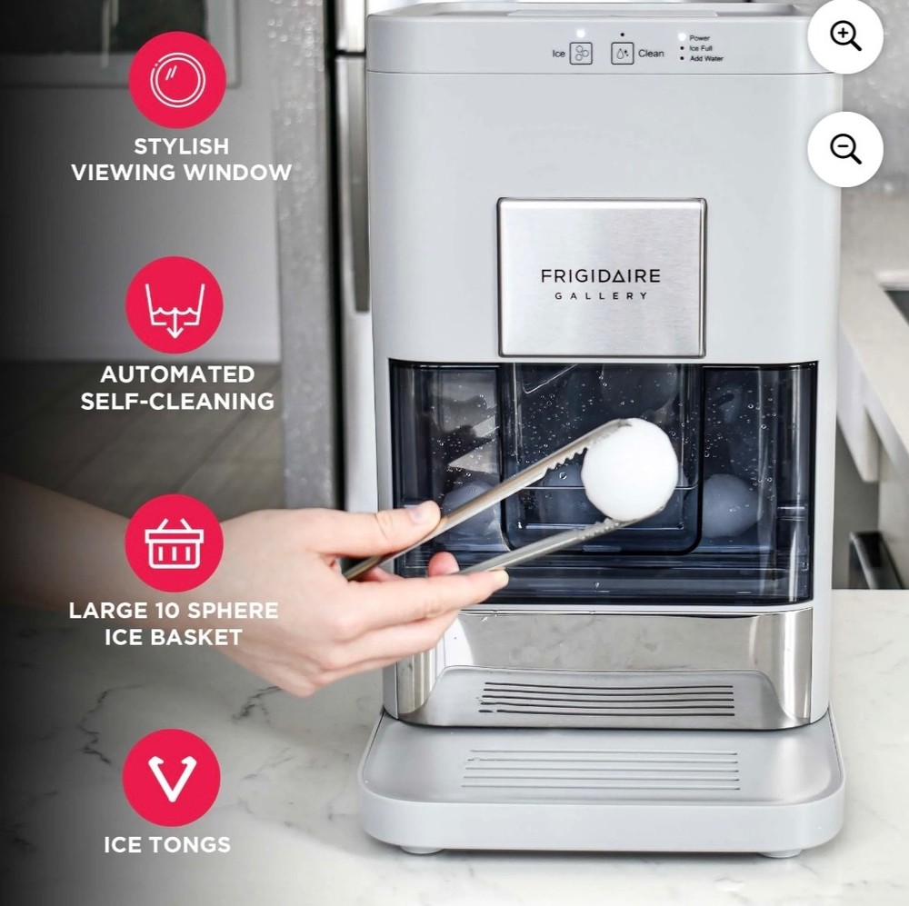 Frigidaire Gallery Artisinal Clear Sphere Ice Maker, Touch Control, Grey - NEW