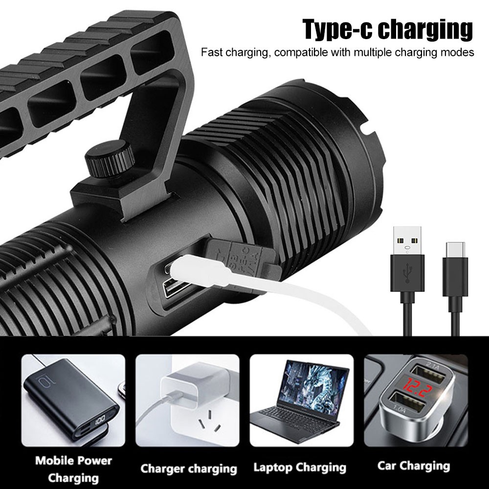 Super Bright White Laser LED Flashlight Camping Light USB Charging Zoom Torch