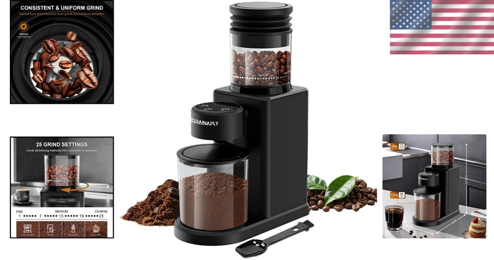Electric Coffee Grinder with Smart Touch Control & 25 Precise Grind Settings