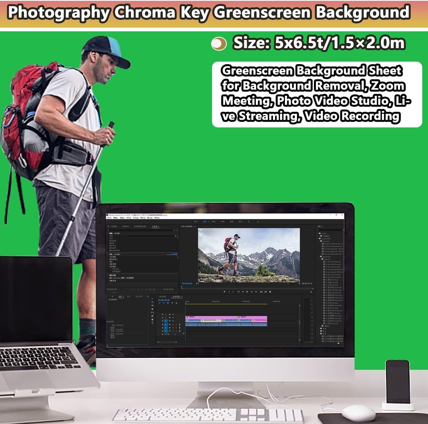 Green Screen Backdrop, 5 X 6.5Ft Greenscreen Background for Photoshoot, Small Gr