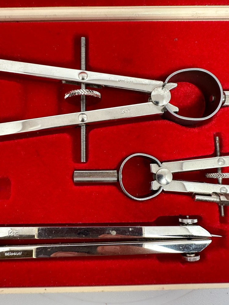 Vintage Keuffel & Esser K&E Drafting Tools Set with Hardshell Case Red Felt