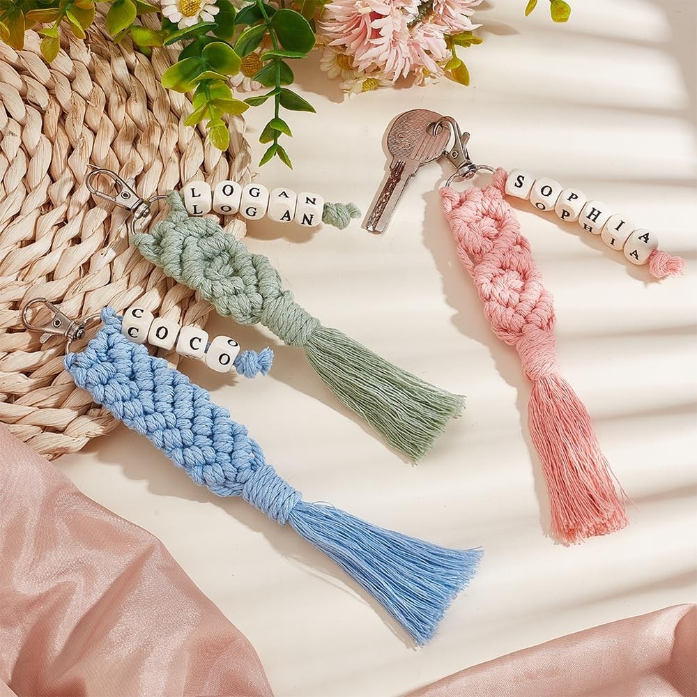 DIY Macrame Cletter Keychains 6 Set Handmade Macrame Keychains for Beginners ...