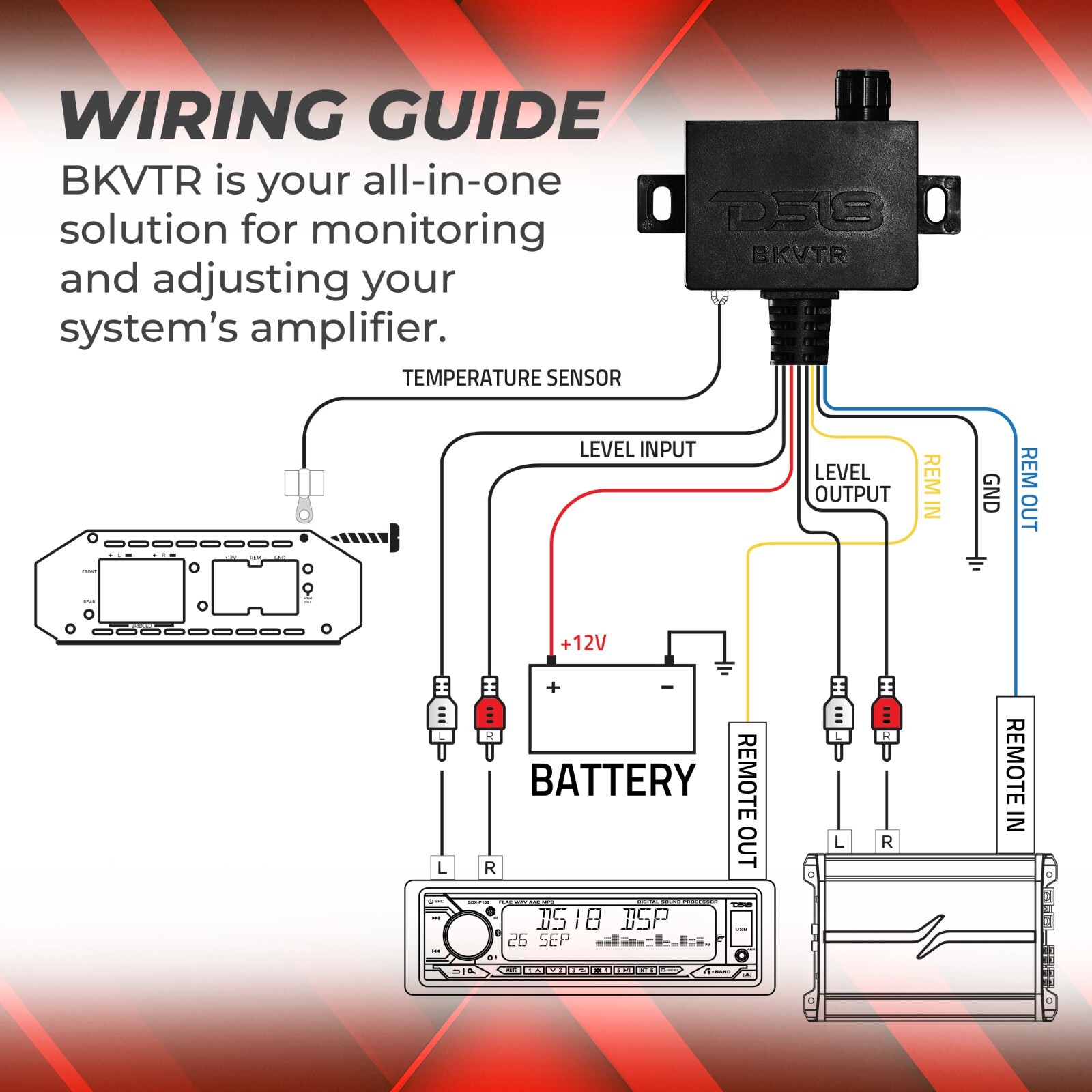 DS18 BKVTR Universal Bass knob with volt meter and temperature display