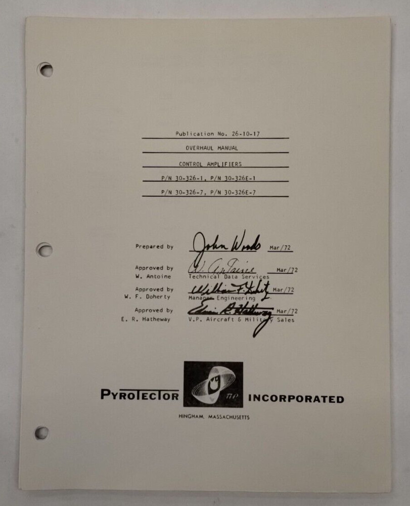 Pyrotector Incorporated Control Amplifiers Overhaul Manual-Original