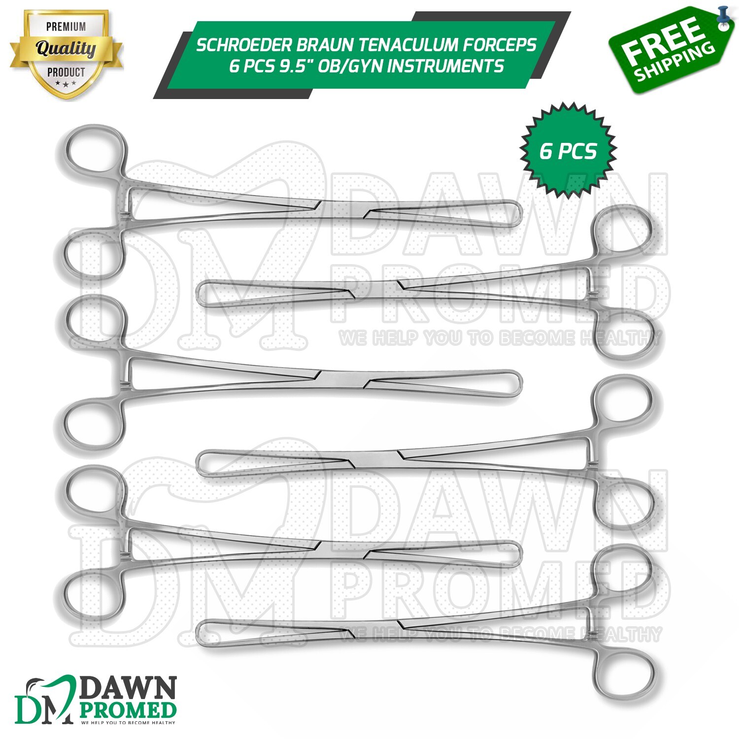 Schroeder Braun Tenaculum Uterine Forceps 6 Pcs 9.5" OB/GYN Instrument German Gr