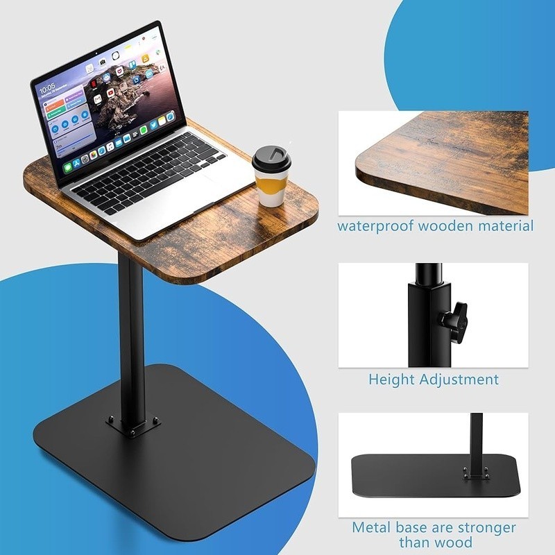 Adjustable C Shaped Side Table Sofa Easy Assembly Space Saving Tray Table Brown