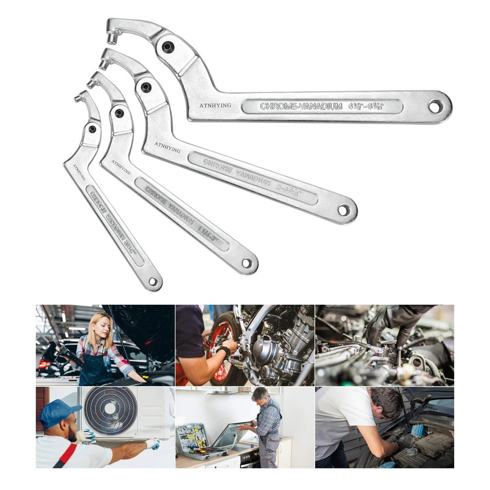 4 pcs Spanner Wrench Set, Adjustable C Pin Spanner Hook Wrench Tool for Machi...