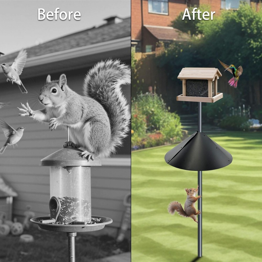 Squirrel baffle for bird feeders pole, squirrel proof cone 18'', Black