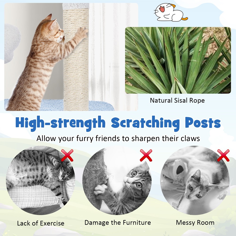 Ocean-themed Cat Tree Multi-level w/Sisal Scratching Posts Dangling Toys Hammock