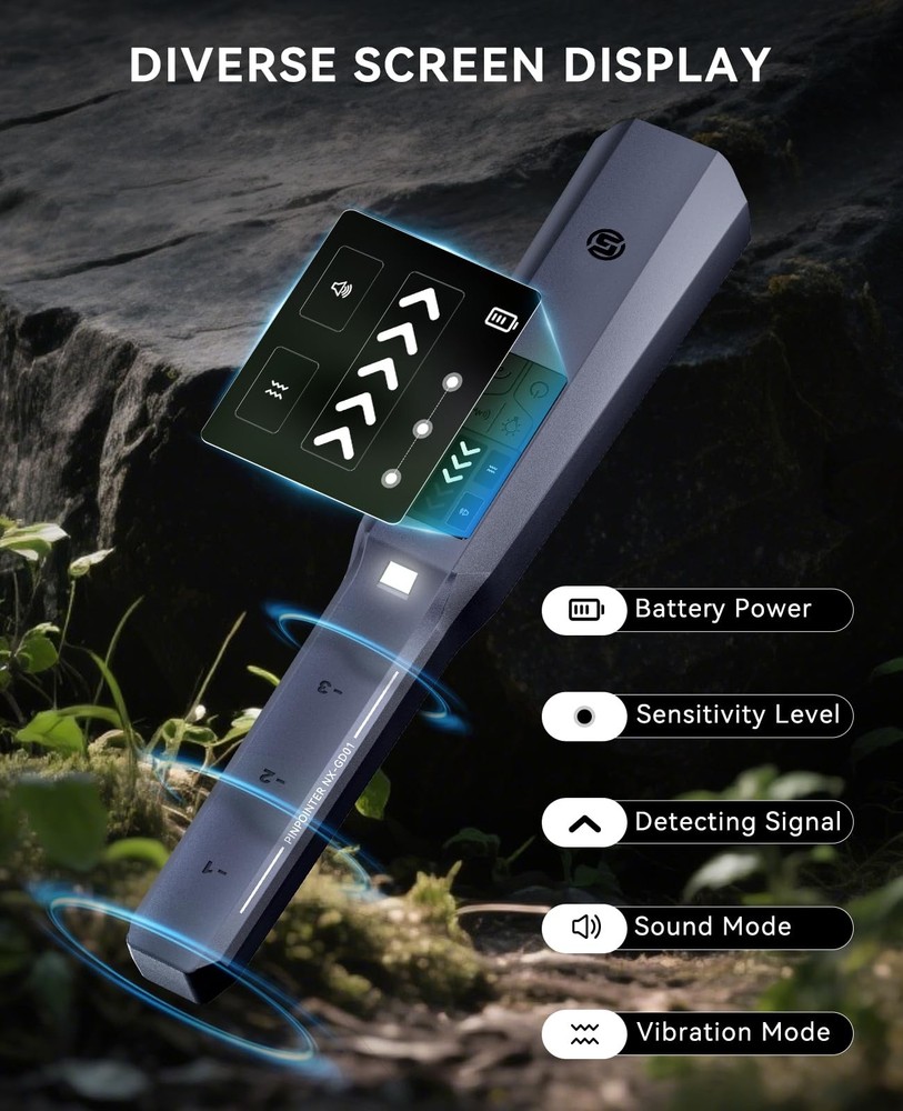 Metal Detector Pinpointer Rechargeable with LCD Screen – Adjustable Sensitivi...