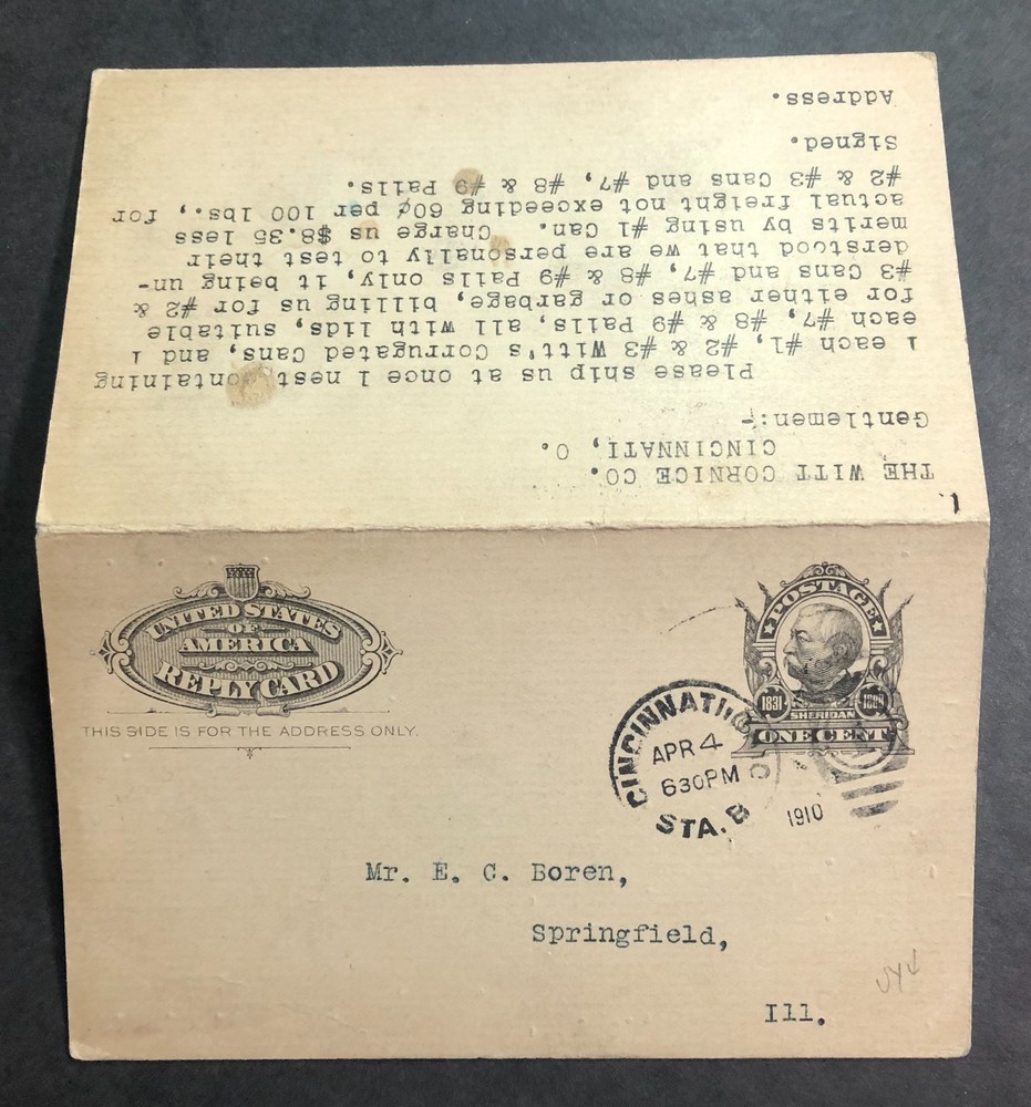 US Scott Postal Reply Card #UY4 | Used / NOT Separated.