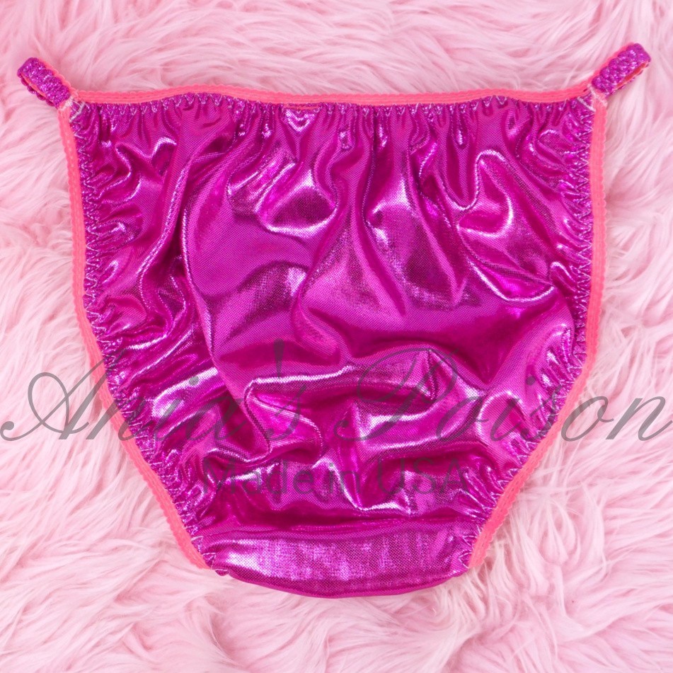 Shiny Ladies Panties Magenta Pink Metallic Foil Sissy DUCHESS CUT string bikini