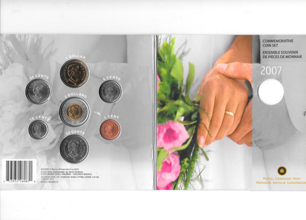 CANADA 1 CENT-2 DOLLARS 2007 Wedding Coin Set 7 COINS In Folder. BB14