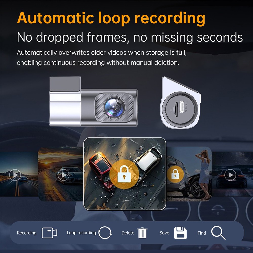 Mini WiFi Dash Cam 1080P HD Car Dashboard Camera w/ APP Control Loop Recording
