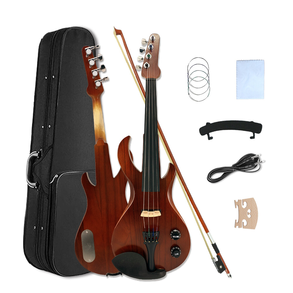 Electric Violin 4/4 Full Size 4 String Kit Dark Red Free Bow Case Beginner