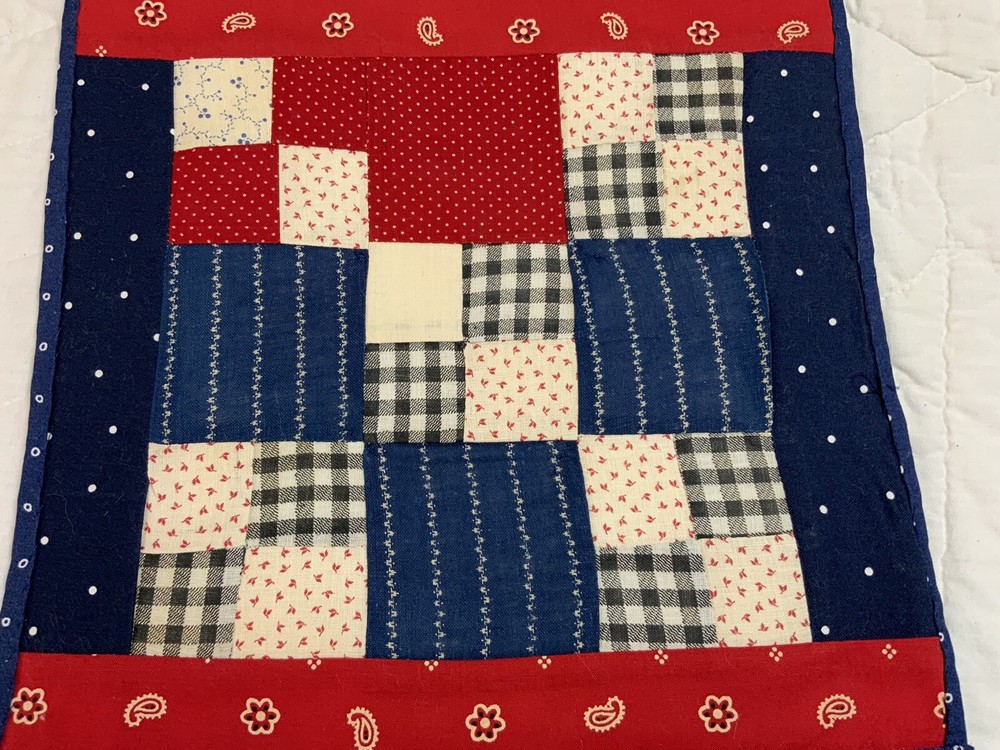 Vintage Antique Patchwork Quilt Table Topper Or Wall Hanging, Nine Patch, Multi