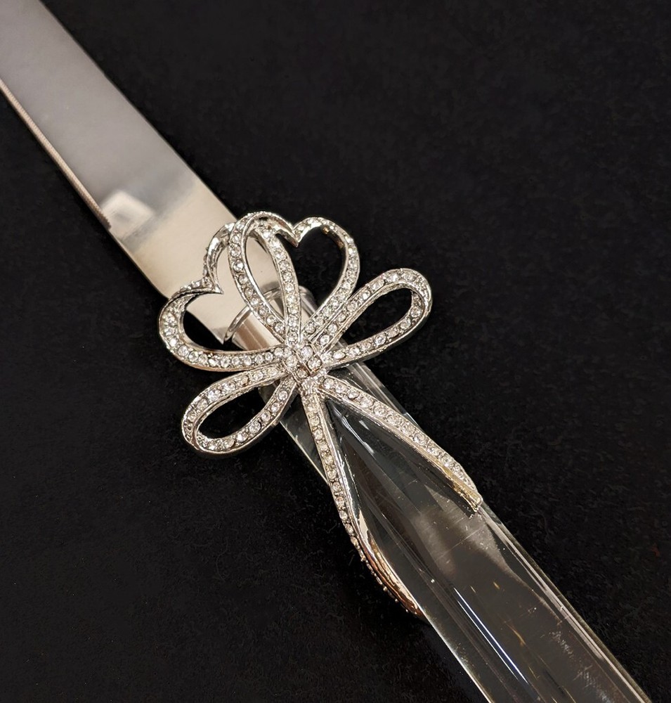 Bow design clear handle cake knife and server set
