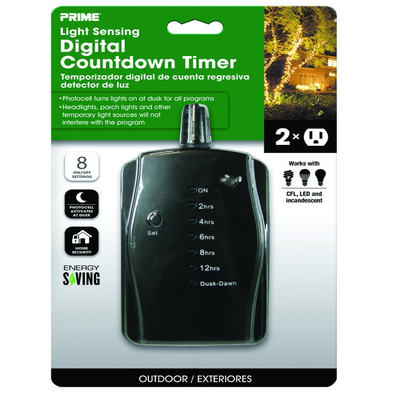 Prime Outdoor Countdown Timer 125V 15A Programmable Black