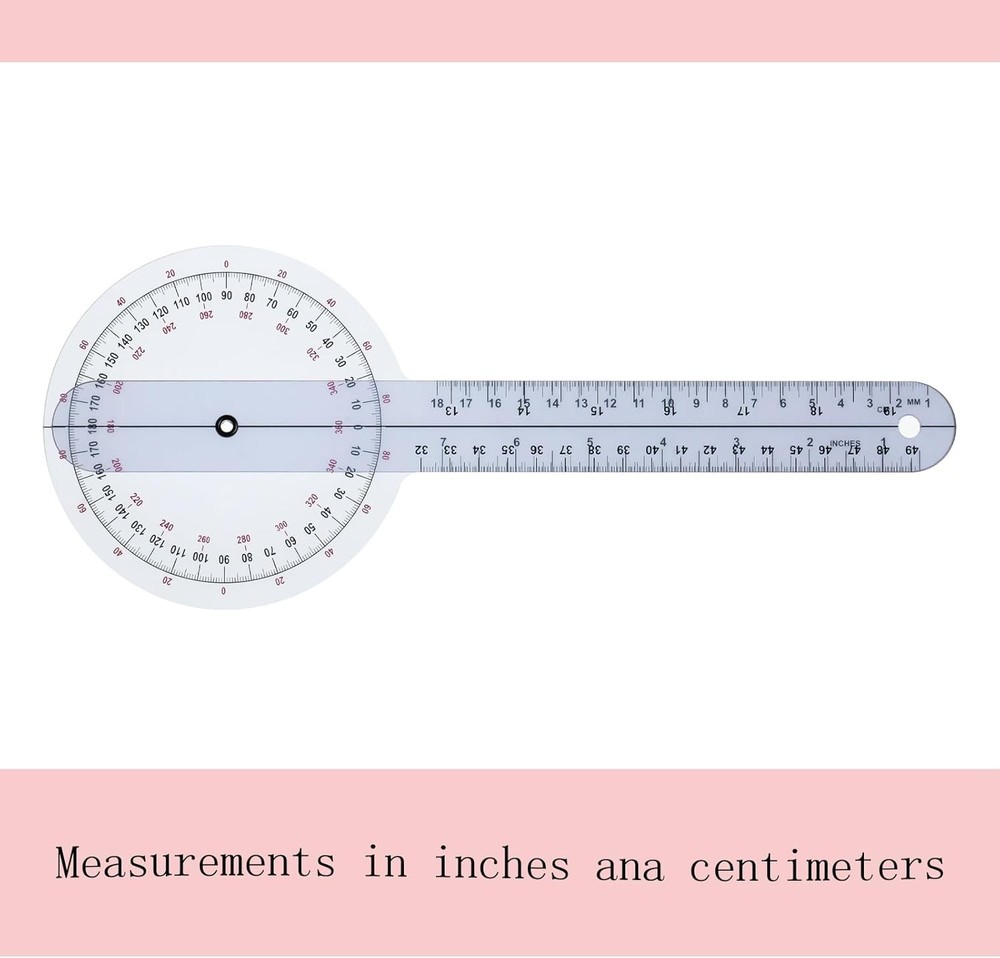 12in Goniometer 360 Degree Clear Protractor for Physical Therapy