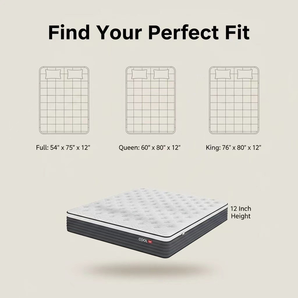 12" Queen Memory Foam Hybrid Mattress Medium Firm Bed in a Box Pressure Relief