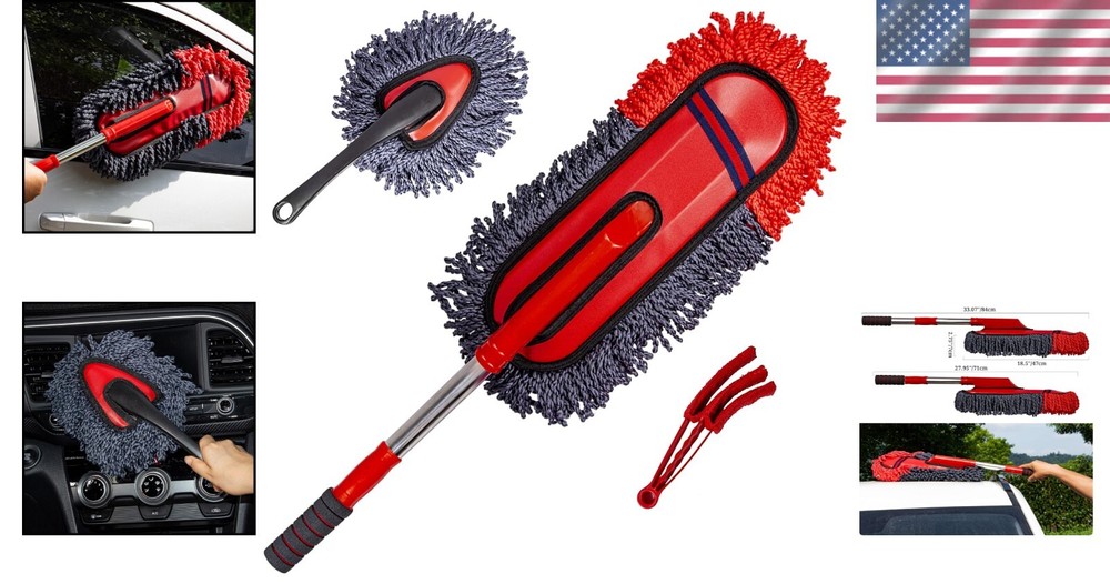 Luxury Soft Microfiber Car Duster with Extendable Handle - Scratch-Free Cleaning