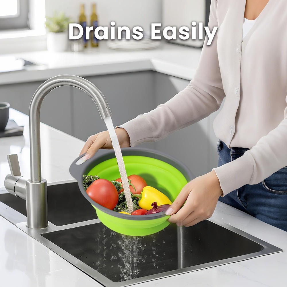 Collapsible Silicone Drain Basket (2-Pack)-space.Saving Foldable Colander & S...