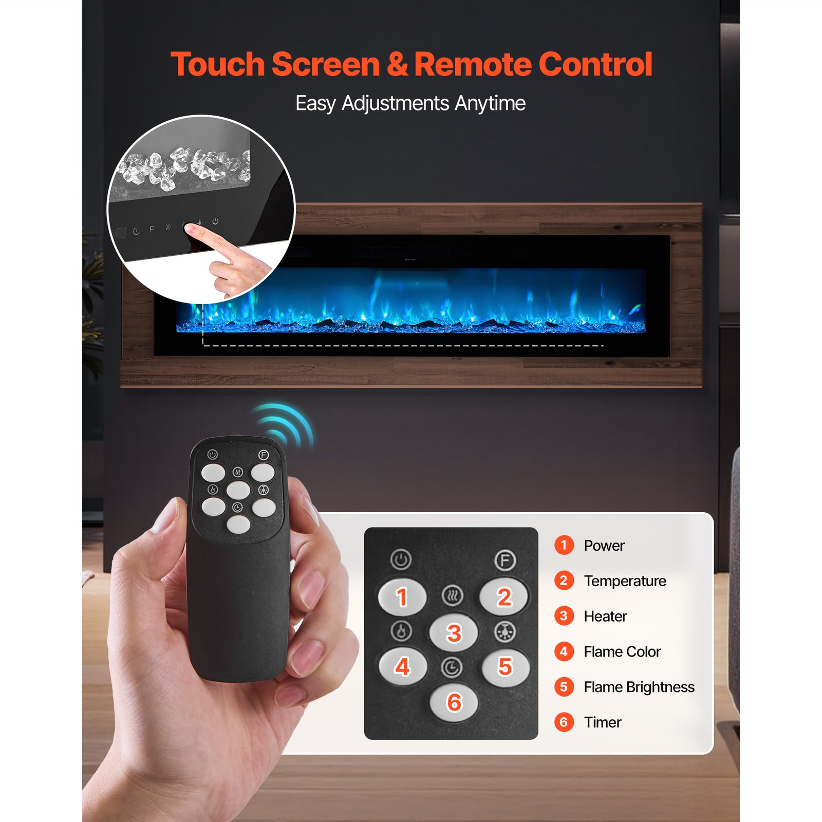 Uimoso 72-Inch Wall-Mounted & Recessed Electric Fireplace with Remote, 1500W