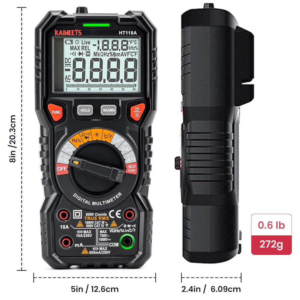 Digital Multimeter TRMS 6000 Counts Voltmeter Auto-Ranging Fast Accurately Measu