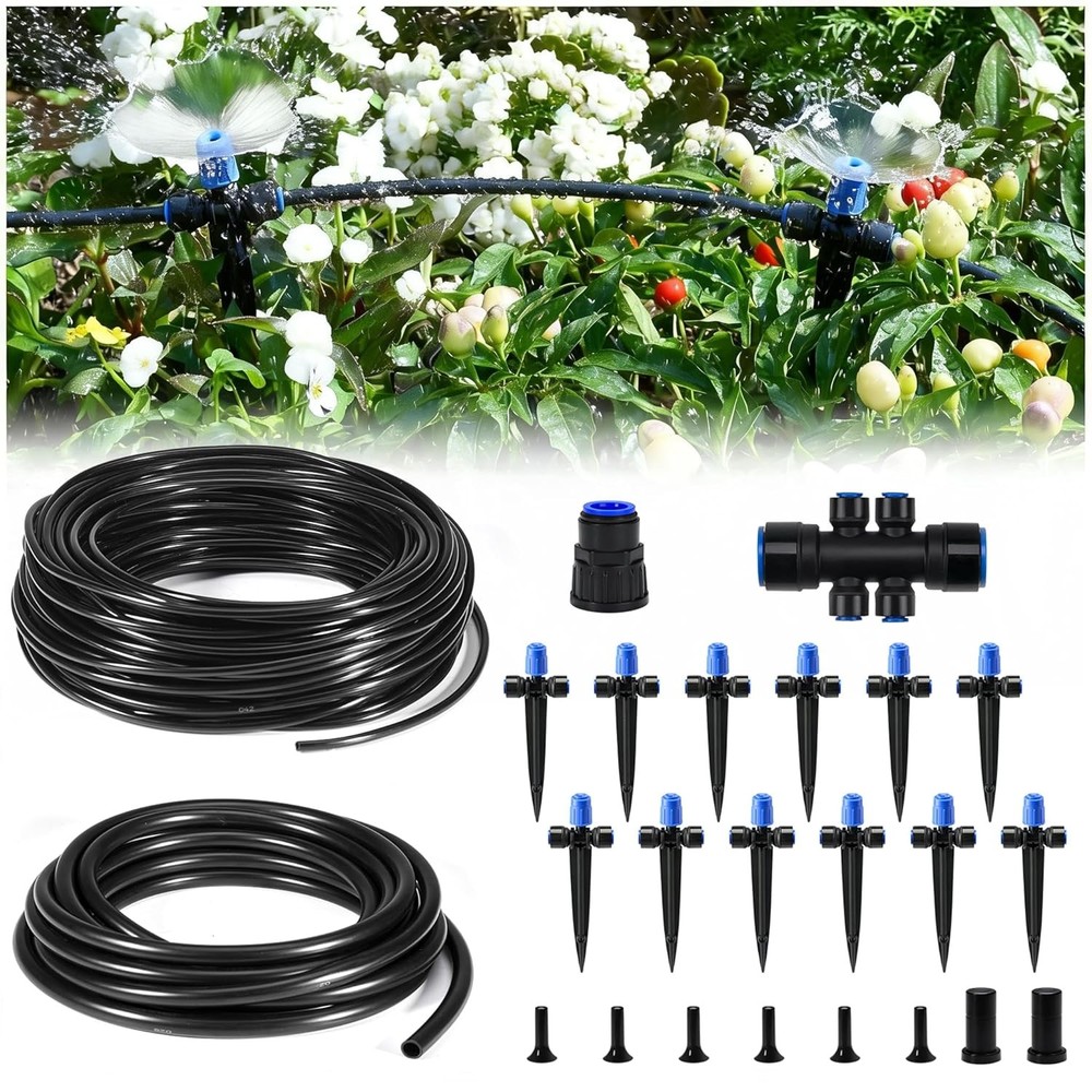 HIRALIY 50FT Quick Connect Garden Watering System with Adjustable Vortex Dripper