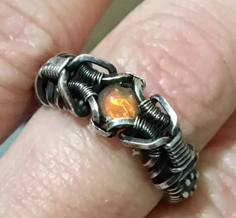 Fire Opal Ring Wire Wrapped Size 5.5