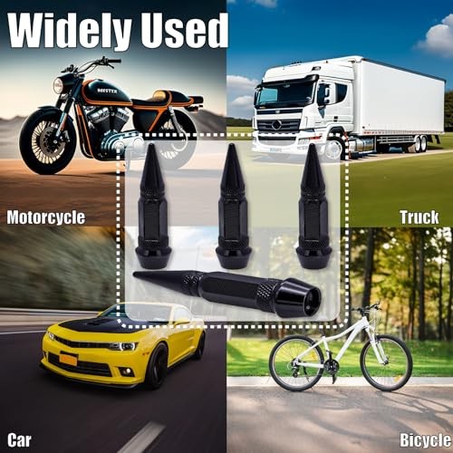 4PCS Spiked Style Tire Valve Stem Caps, Universal Aluminium 4 pcs 60MM - Black