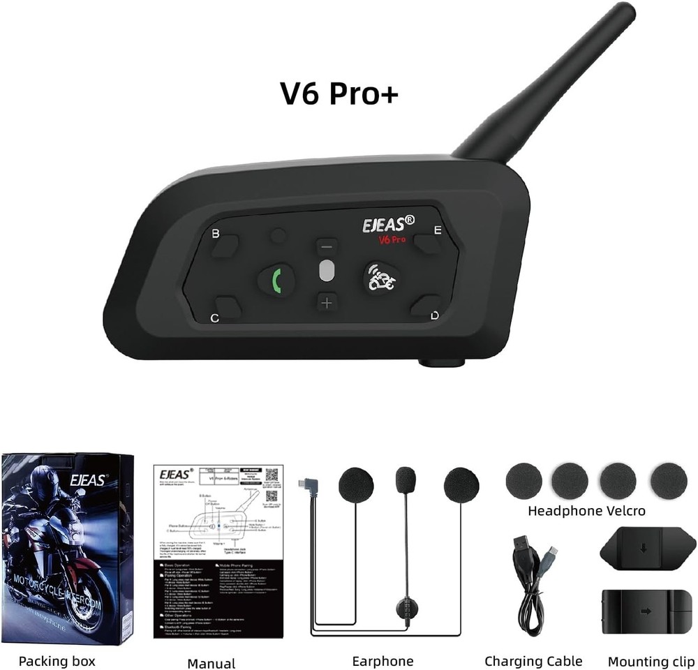 EJEAS V6 Pro+ Motorcycle Helmet Bluetooth Intercom Headset, V6 Pro Upgraded Vers