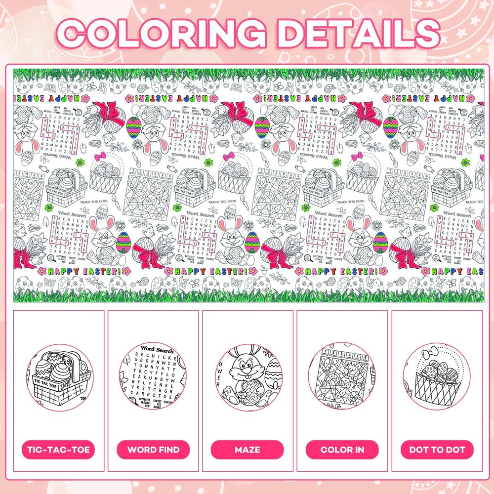 3 Pack Large Happy Easter Coloring Tablecloth - Giant Easter Color-in Poster,...