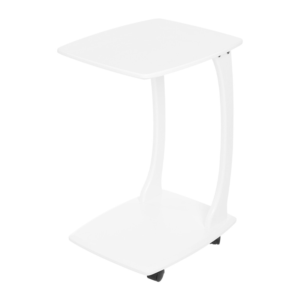 C-Shaped Side Table with Wheels Mobile End Table with Wood Frame Nightstand