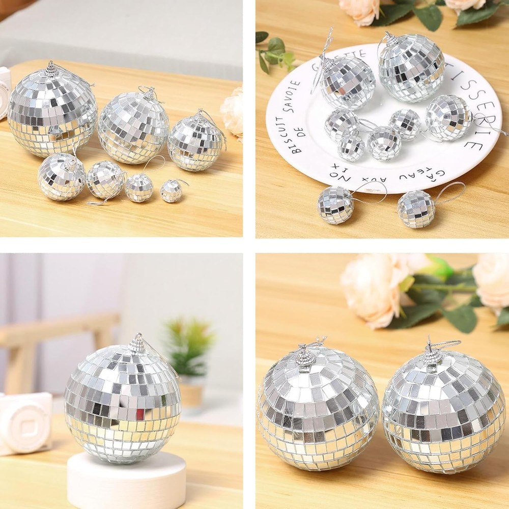 30pcs Silver Disco Balls, 5 Sizes Mini Mirror Discoballs, Hanging Reflective...