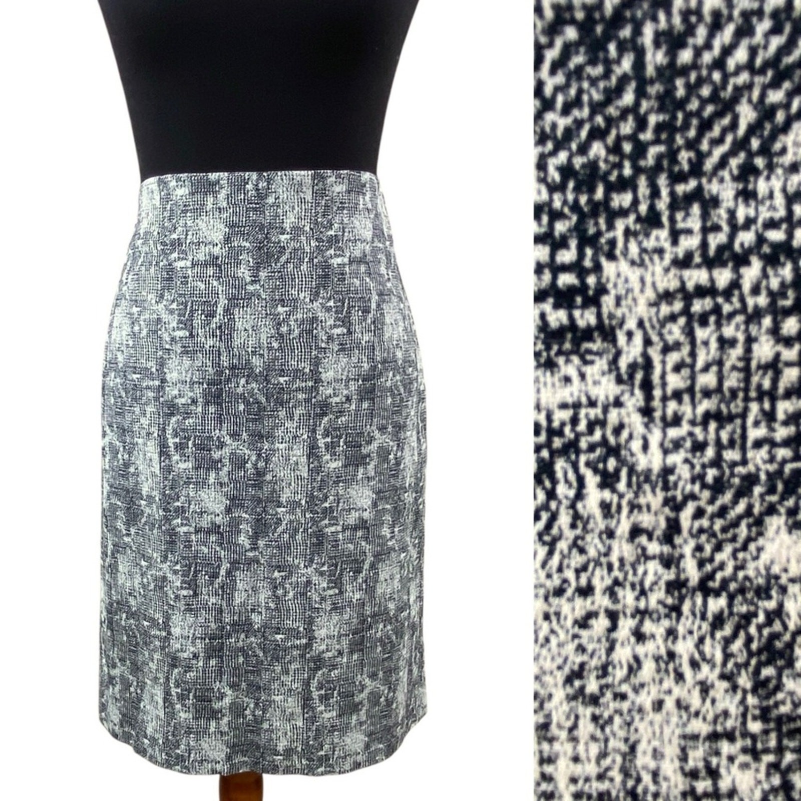 M M. LaFleur Knee Length Pencil Skirt Size 4 Black Cream Classic Career