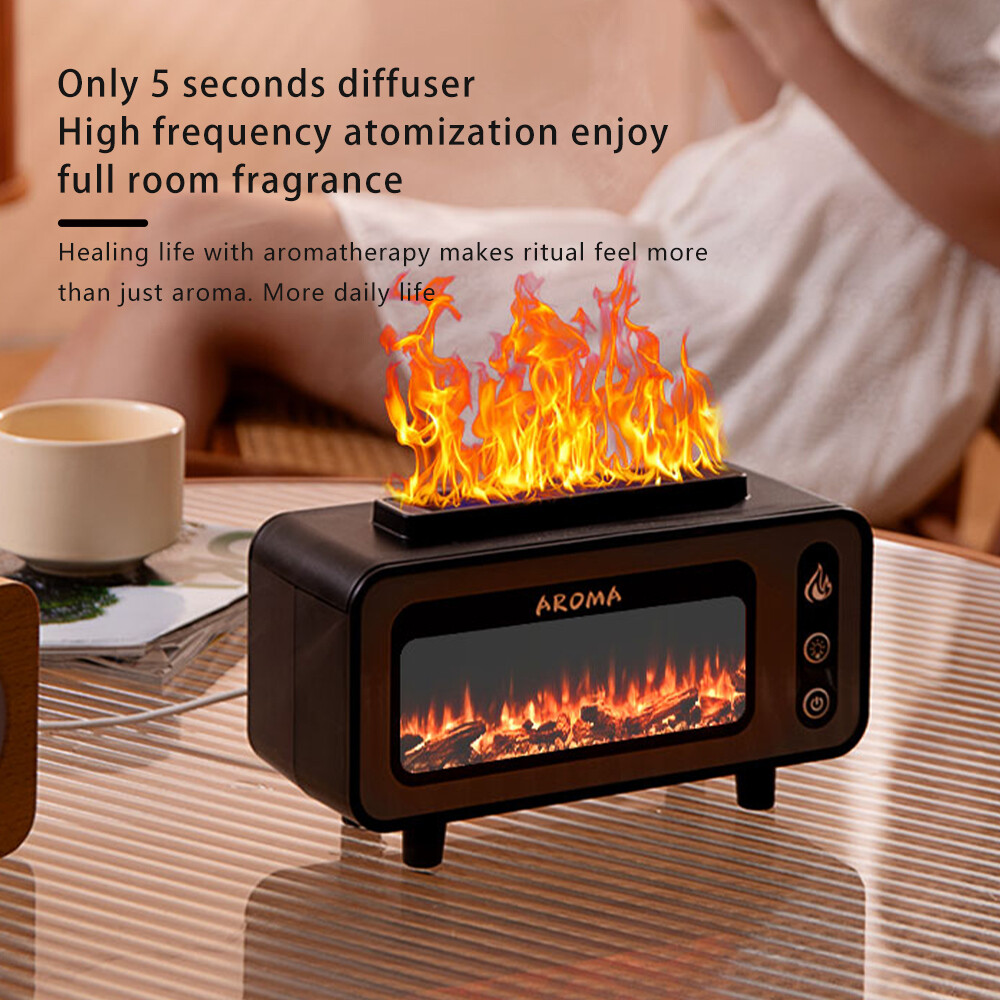 Fireplace Flame Humidifier Colorful Light Flame Essential Oil Diffuser Mute Work