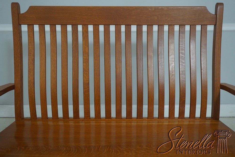 72209: Arts And Crafts Style Solid Oak Slat Back Bench