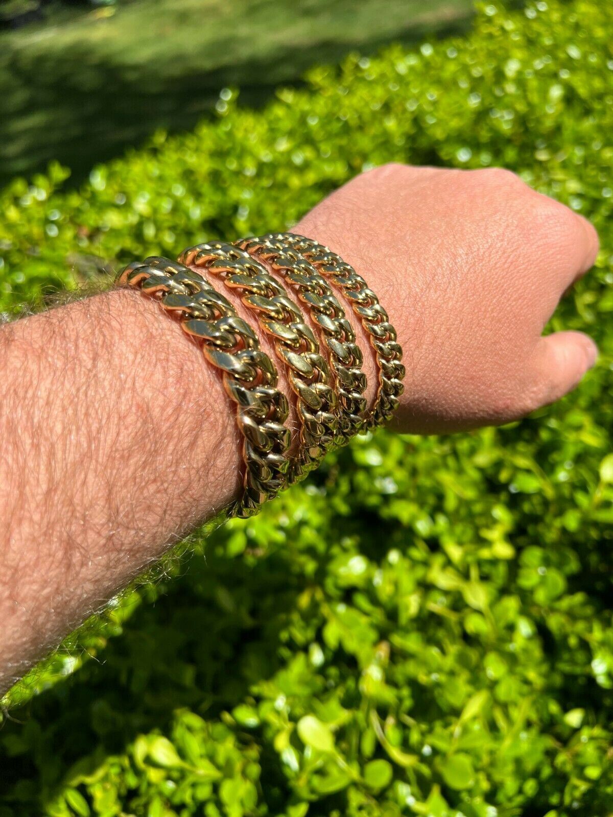 Real Miami Cuban Link Bracelet 1ct CZ Iced Clasp 14k Gold Plated Stainless Steel