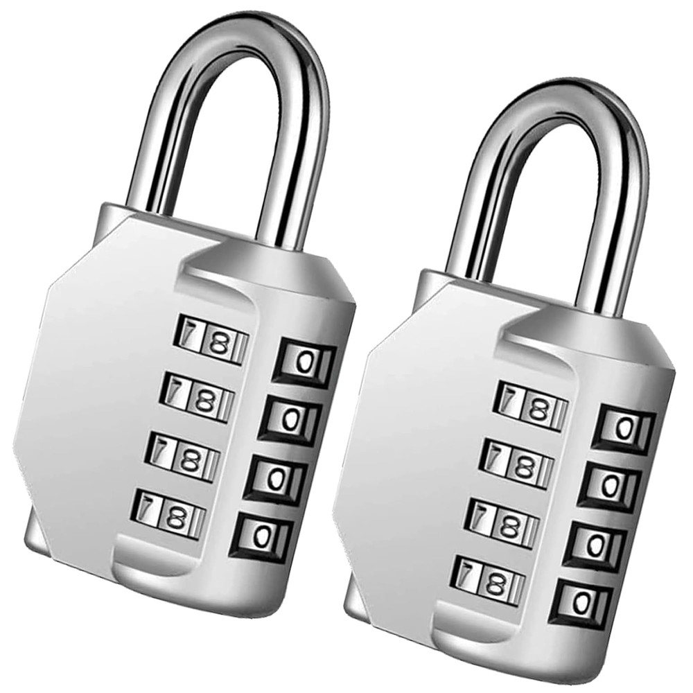 4-Digit Combination Padlock for Lockers Gyms Schools 2 Pack Metallic Silver
