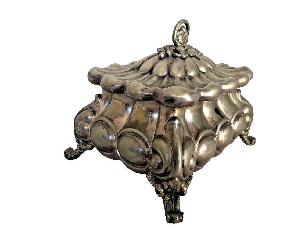 Antique Silver Plated Brass Sugar Box