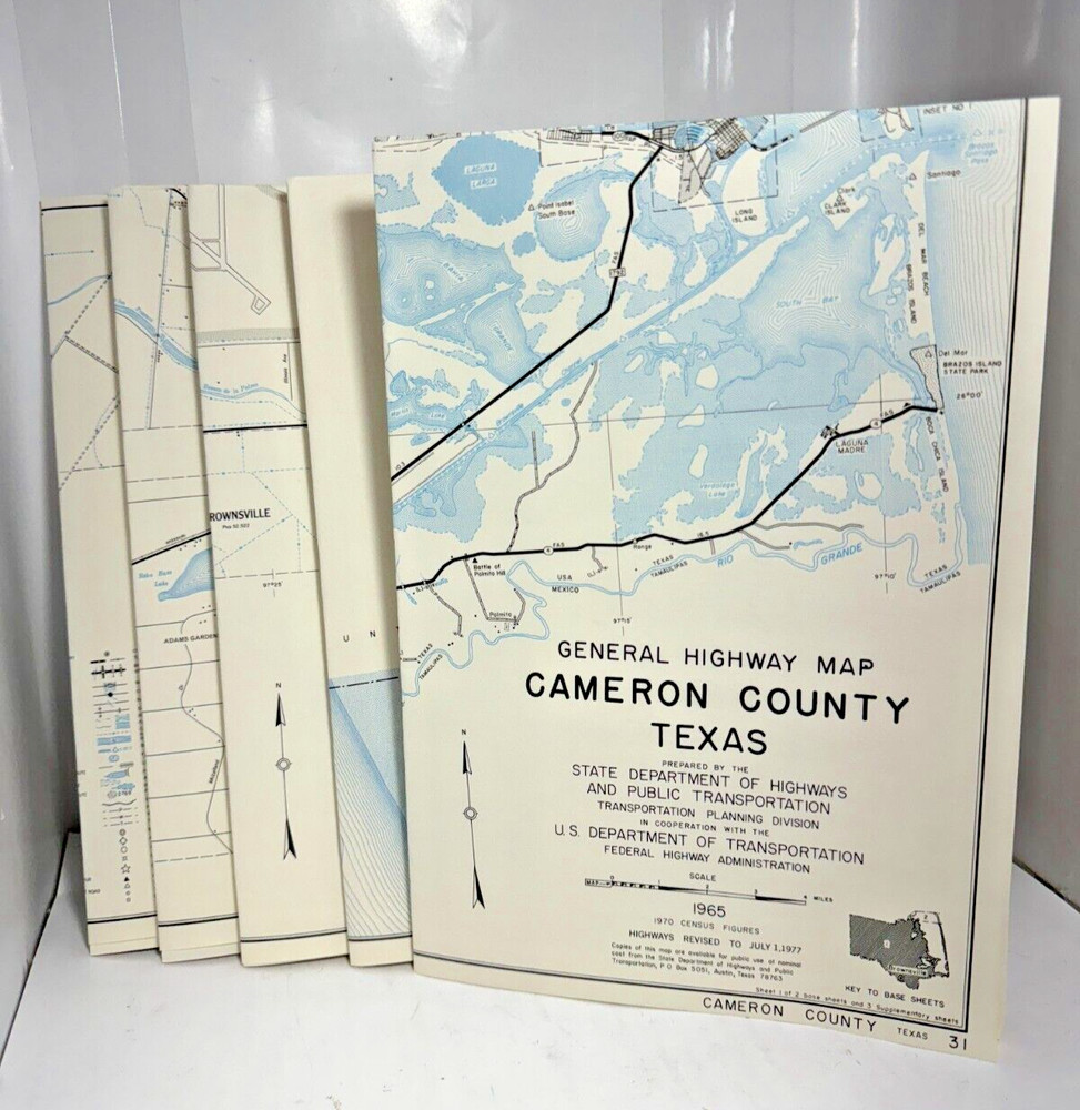 1965 Texas CAMERON County General Highway Map 18" x 25" Folded USDOT 5 Sheets