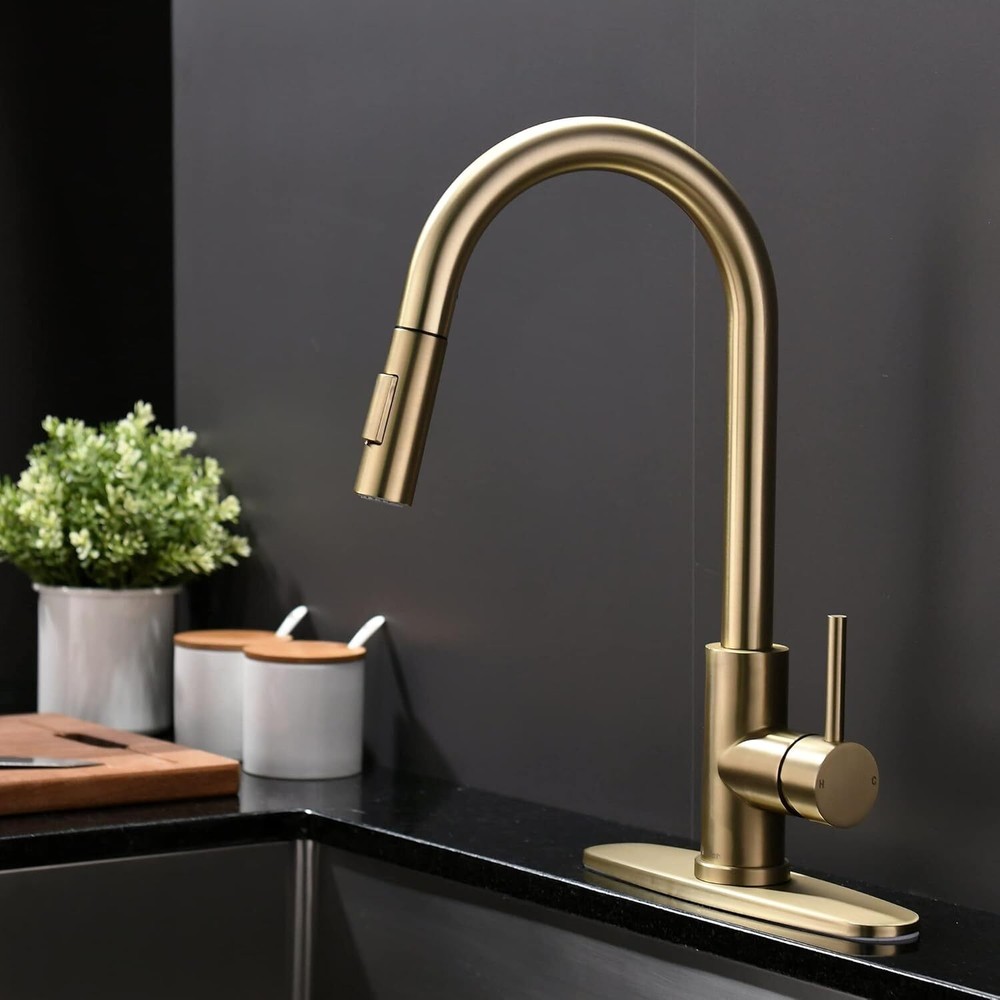 Brushed Gold Kitchen Faucet Sink Pull down Sprayer Tap Head Replacement Part